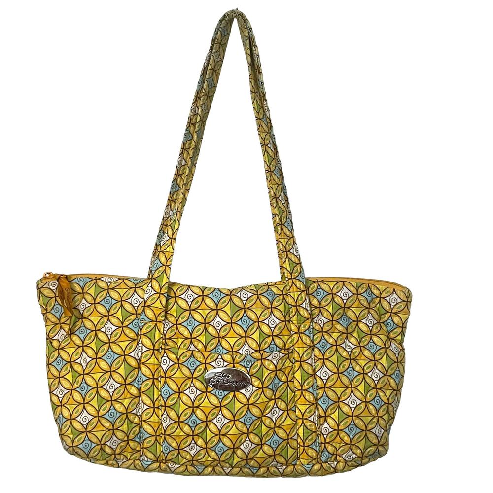 She's Got Baggage Yellow Print Quilted Bag Floral Tote Handbag Purse